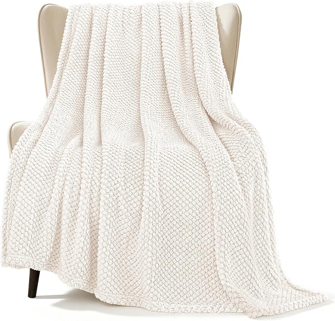 Whale Flotilla Extra Large Fuzzy Fleece Throw Blanket for Couch, 50x70 Inch Fluffy Warm Soft Jacquard Blankets for All Season, Lightweight and Cozy, Ivory | 50x70 Inch, Ivory, Suitable for Sofa Chair Bed, Fluffy Fuzzy Jacquard Blankets for All Season, ...