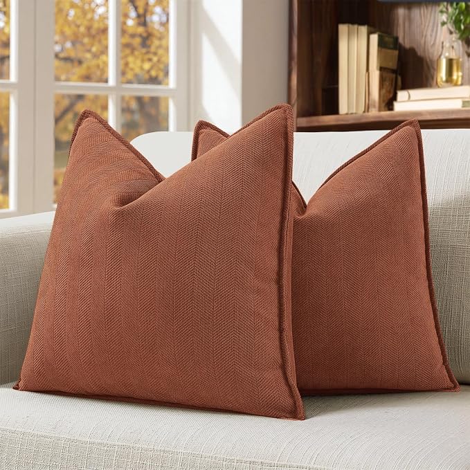 MIULEE Pack of 2 Fall Burnt Orange Decorative Chenille Pillow Covers 16x16 | Soft Couch Throw Pillows,Farmhouse Cushion Covers with Elegant Design for Sofa,Bedroom,Living Room,Spring Home Decor