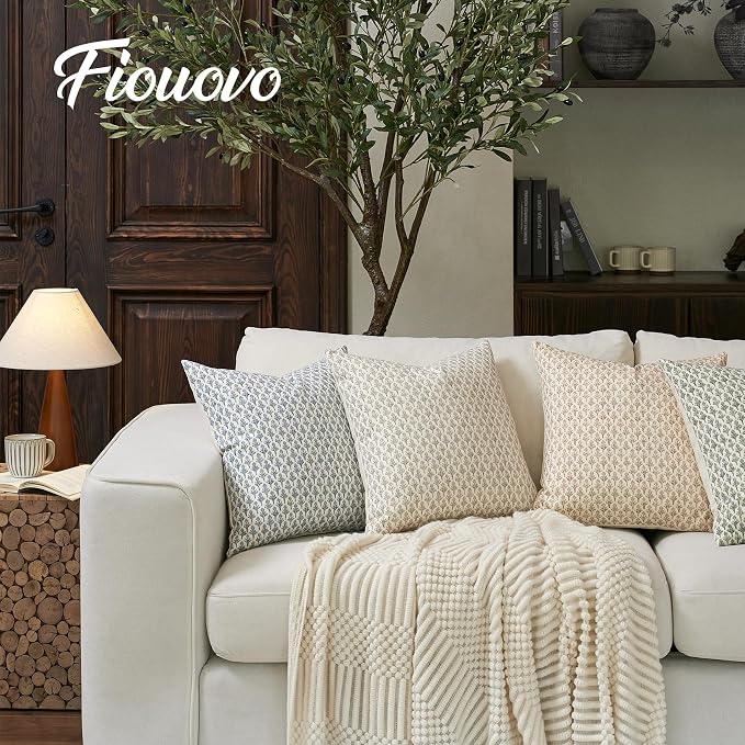 FIOUOVO Floral Pillow Covers 18x18 Pillow Cover Block Print Couch Pillows for Living Room Decorative Neutral Accent Throw Pillow Covers, 1PC, Light Taupe