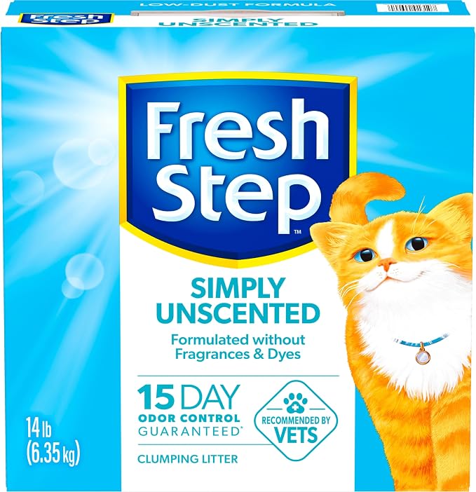 Fresh Step Simply Unscented Multi Cat Clumping Cat Litter, Low Dust, Odor Control with Activated Charcoal Tech, Compatible in Automatic Litter Boxes, 14 lb. (Pack of 3)