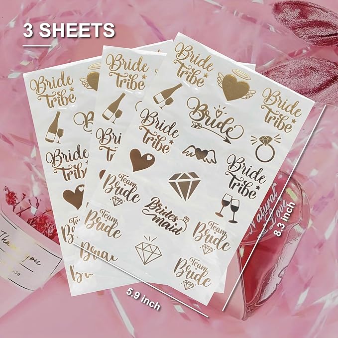 Bride's Babes Bachelorette Temporary Tattoos, Bride Tribe Cheers Gold Metallic Tattoos for Bachelorette Party Bridesmaid Favors Decorations(Bride to be)