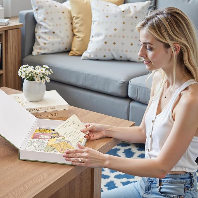 JARLINK Aesthetic Decorative Books, Set of 3 Linen Faux Book Boxes, Sage | Stylish Storage Boxes for Home Decor, Photo Organization, & Keepsakes, Faux Books for Coffee Tables, Bookshelves, or Mantles