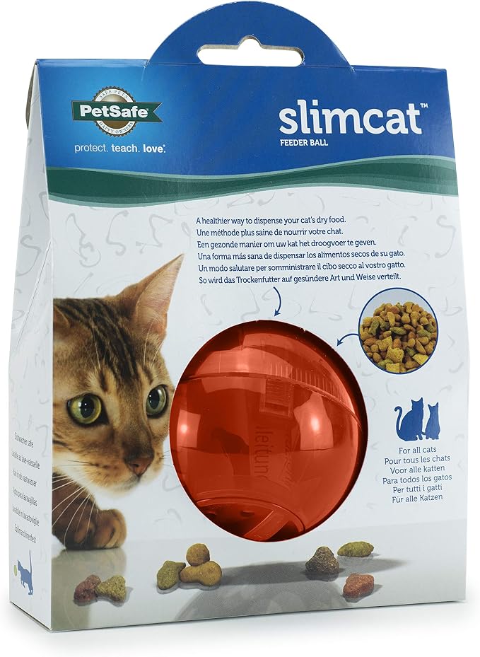 PetSafe Slimcat Feeder Ball - Interactive Game for Your Cat - Fill with Food and Treats - Orange (Pack of 6)