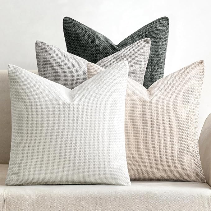 MIULEE Soft Decorative Chenille Pillow Covers Gray 18x18 Pack of 4 | Minimalist Home Decor, Layered Gray Collection, Couch Throw Pillows, Farmhouse Boho Cushion Covers for Sofa Bed Living Room