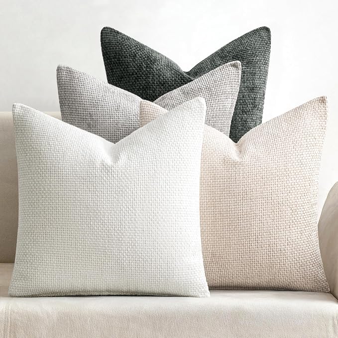 MIULEE Soft Decorative Chenille Pillow Covers Gray 20x20 Pack of 4 | Minimalist Home Decor, Layered Gray Collection, Couch Throw Pillows, Farmhouse Boho Cushion Covers for Sofa Bed Living Room