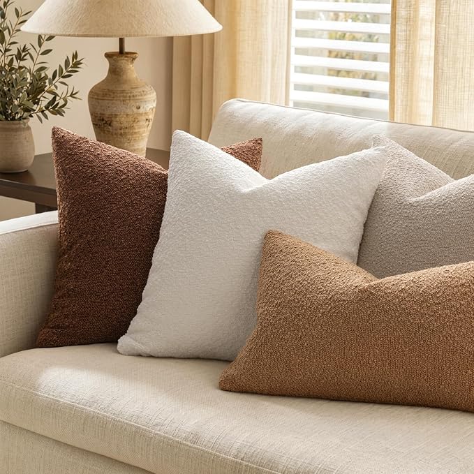 MIULEE 16x16 Decorative Lumbar Boucle Couch Pillow Covers Oatmeal | Set of 2 Textured Neutral Throw Pillow Covers, Accent Solid Pillowcases, Sofa Living Room Home Decor