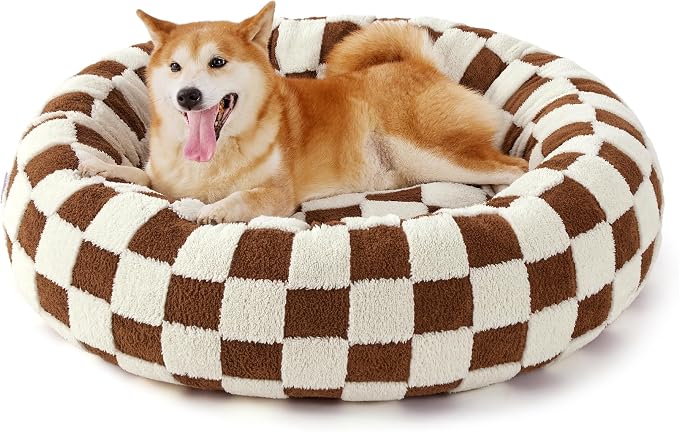 LE SURE Shown on TV Jacquard Donut Dog Beds Large Sized Dog,Brown 36x36x8in | Orthopedic Calming Pet Bed Sofa, Original Design Pattern,Washable Cover,Cute Home Decor as Gift for Pet,Anti Slip Bottom