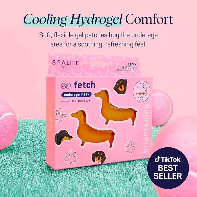 SpaLife So Fetch Hydrogel Under Eye Patches for Dark Circles | Dachshund Under Eye Patches for Puffy Eyes | Weiner Dog Undereye Bags and Puffiness Removal | Pack of 8 Pairs (8 Undereye Treatments)