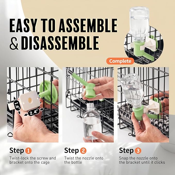 Choco Nose No-Drip Water Bottle for Small Dogs & Cats (10–25 lb) - Leak-Proof Patented 16mm Nozzle Helps Prevent Mess & Spills, BPA Free, Easy to Install Cage & Crate Mount Feeder, 10.2 fl oz (C590)