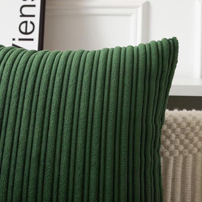 UGASA 12x24 Inch Christmas Pillow Cover Pack of 1 Soft Boho Stripe Corduroy Long Rectangle Lumbar Cushion Case Farmhouse Decorative Pilowcase for Bed Couch Sofa Bedroom, Christmas Green