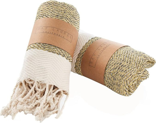 BAY LAUREL Turkish Hand Towel – Pack of 2 | Soft & Absorbent Decorative Towels for Bathroom, Hand, Face, Hair, Gym, Yoga, SPA, Kitchen & Tea | Boho Decor (Yellow, Herringbone 15x26 Inches (Set of 2)