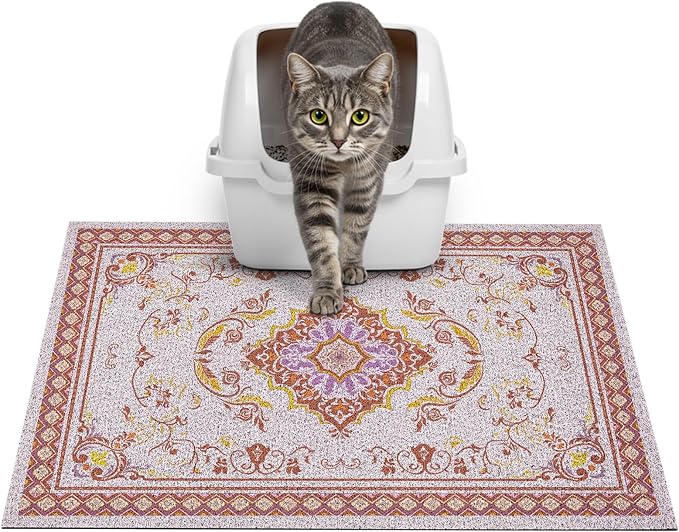 Glittme Cat Litter Mat, 24"x15" Non-Slip Washable Trapping Mat for Cats | Litter Trapping Mat With Thick PVC Coil To Catch Scatter, Soft On Paws And Waterproof Bottom To Protect Floors