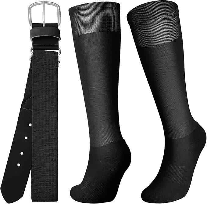 Zhanmai Baseball Belt and Socks Combo Adjustable Softball Socks and Elastic Waist Belt for Youth Boys Girls, Adult