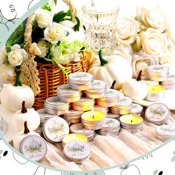 MTLEE 50 Pcs Fall in Love Wedding Candles Gift Favors for Guests 1 oz Blue Pumpkin Lavender Scented Soy Wax Aromatherapy Candle Favors for Fall Bridal Shower Rustic Wedding Party Guests