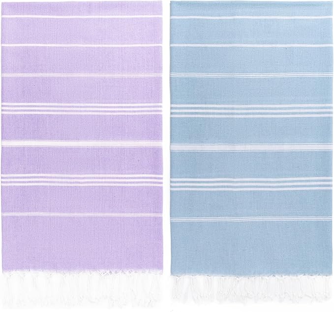 Aegero 2 Packs Turkish Beach Towel, 36"x71" Quick Dry Sand Free Oversized Bath Pool Swim Towel, Lightweight Travel Turkish Towels Vacation Essentials
