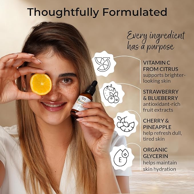 Organic Vitamin C Serum for Face - USDA Certified Facial Serum - Anti Aging For Fine Lines & Wrinkles - Potent Botanical Ingredients & Non GMO - 1 Fl Oz Glass Bottle & Dropper
