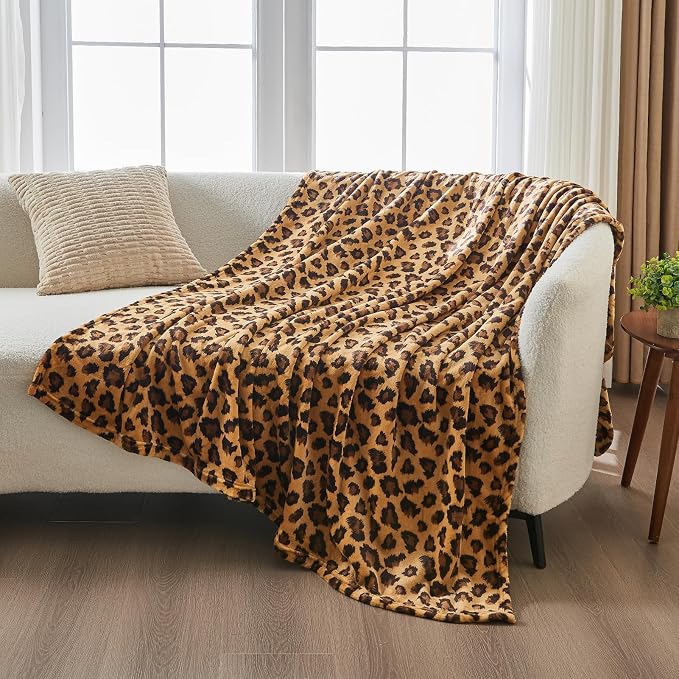 PLEASANT BOULEVARD | Leopard Throw Blanket Fleece, Premium Lightweight Cozy Warm Plush Microfiber Blanket for Couch Sofa and Bed (Dark Brown, Twin (60 x 80 inches))