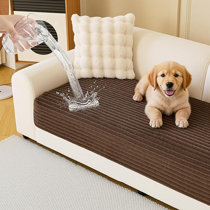 MYSKY HOME 100% Waterproof Couch Cover, Couch Covers for Dogs Washable, Non Slip Couch Covers for 3 Cushion Sofa Pet Friendly, Sofa Covers Furniture Protector, Dog Bed Cover, Chocolate, 35"x82.7"