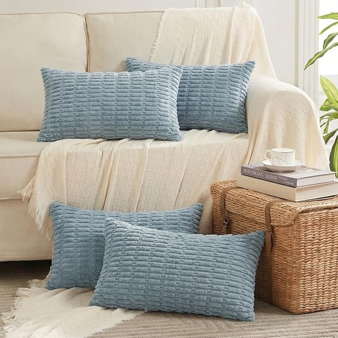 Fancy Homi 4 Packs Decorative Throw Pillow Covers for Living Room Couch Bed, Modern Farmhouse Boho Home Décor Accent Cushion Case, 24" x 12", Light Blue