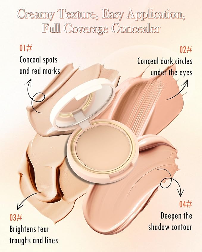 Under Eye Concealer Brightener Cream, Waterproof Full Coverage Face Concealer for Dark Circles, Vegan Formula, Long-Lasting Natural Korean Makeup, Under Eye Corrector de Ojeras Pot for Women Girl-01