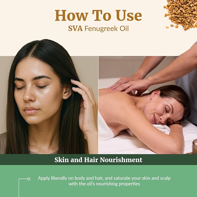 SVA Fenugreek Oil 4 Fl Oz - for Face, Skin Care, Hair Care, Scalp Massage & Body Massage – Carrier Oil with Dropper
