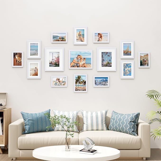 Vittanly 15 Pack Picture Frames Collage Wall Decor, Wall/Tabletop Display | White, Multi-Size Gallery Wall Frame Set: 3pcs 8x10, 6pcs 5x7, 6pcs 4x6. Picture Frame Set for Family