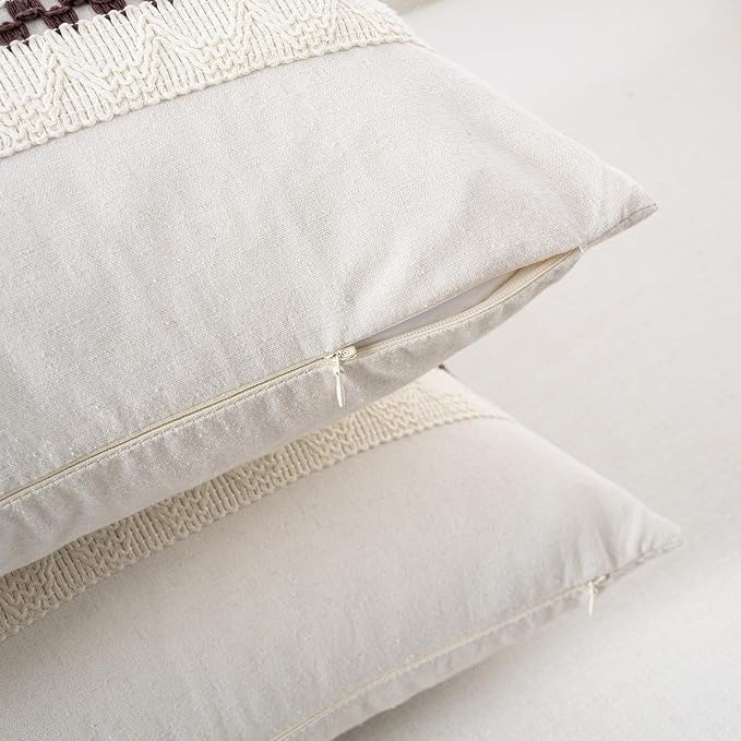 Fancy Homi Set of 2 Boho Brown Lumbar Decorative Throw Pillow Cover 12x20 Inch for Couch Bed Sofa Chair, Modern Organic Farmhouse Home Decor, Soft Cotton Cute Accent Rectangle Cushion Case