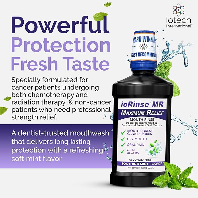 ioRinse MR: The Most Dentist & Oncologist-Recommended Oral Ulcer Rinse of its Kind. Maximum Relief of Oral Mucositis, Mouth Sores, Dry Mouth, Canker Sores, Mouth Irritation & Cancer patients, Mint 1 L