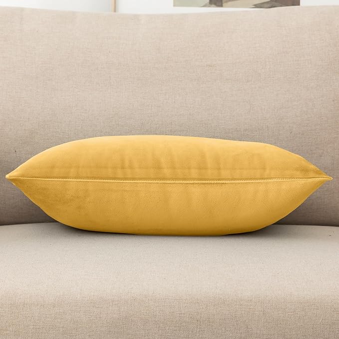 NiNi ALL Yellow Velvet Throw Pillow Covers 12x20 Pack of 2 Decorative Couch | Soft Solid Cushion Squar Pillow Cases for Chair Sofa Bedroom Farmhouse Living room Modern Luxury Home Decor Fall Halloween