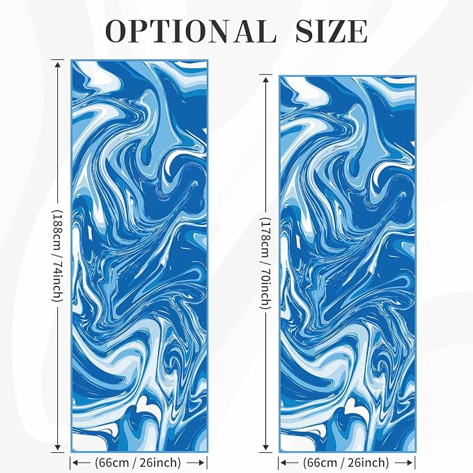Yoga Mat Towel Cover with Large Corner Pockets, Non Slip Grip Microfiber Mat Cover Mat for Hot Yoga, Pilates and Gym Workout, 74" L x 26" W, Blue