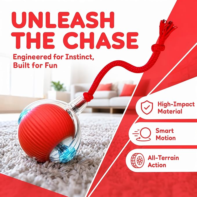 Interactive Cat Toy Ball, Smart Interactive Cat Toys, Smart Cat Toy for Enrichment, Motion Activated Automatic Cat Toys to Keep Them Busy (Red)