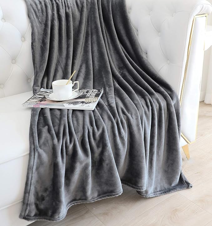 TASTHROW Large Flannel Fleece Throw Blanket, 60×80 Inch - Grey | Cozy Lightweight Thick Blanket - All Seasons Suitable for Women, Men and Kids