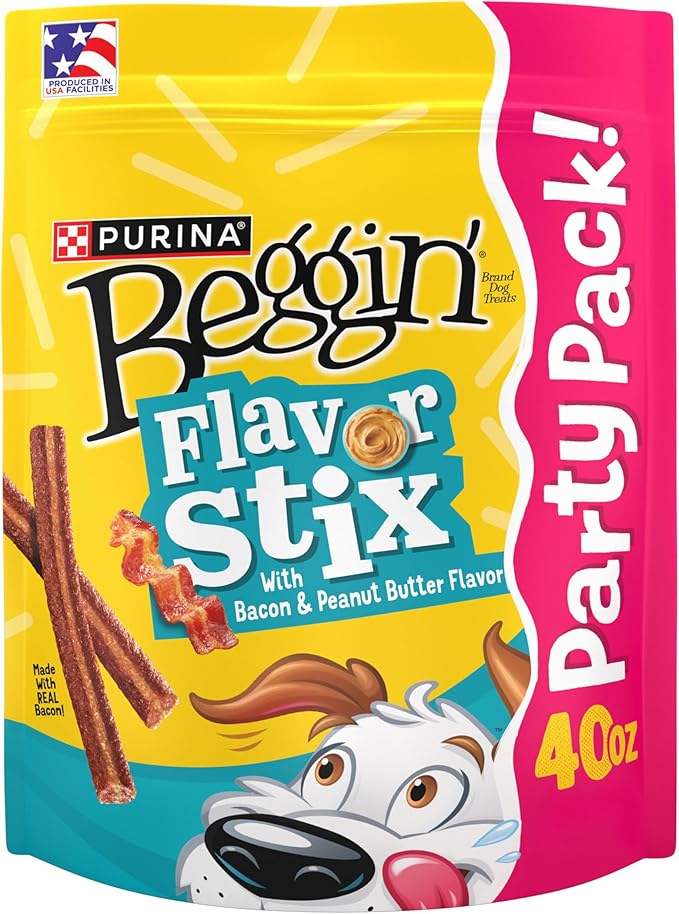 Purina Beggin' Flavor Stix Dog Treats, 40 oz Pouch | With Bacon & Peanut Butter Flavor, real meat dog chews, no artificial colors