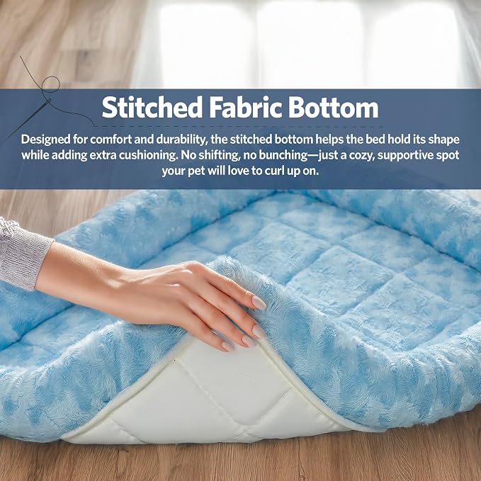 MidWest Homes for Pets QuietTime Fashion Dog Bed - Blue Faux Fur Bolster, Ultra-Soft and Machine Washable, Fits 24-Inch Crates and Carriers, for Small Breed Dogs
