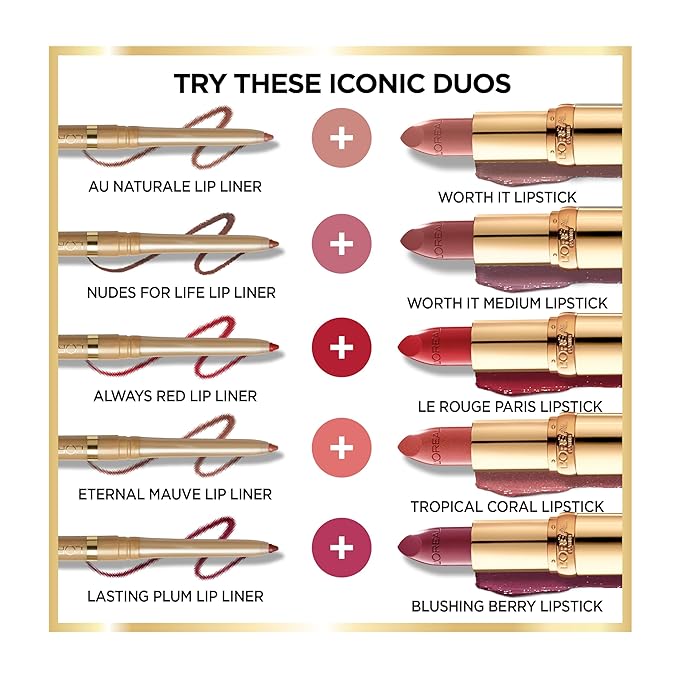 L'Oreal Paris Colour Riche Original Creamy, Hydrating Satin Lipstick with Argan Oil and Vitamin E, le rouge paris, 1 Count (Pack of 2)