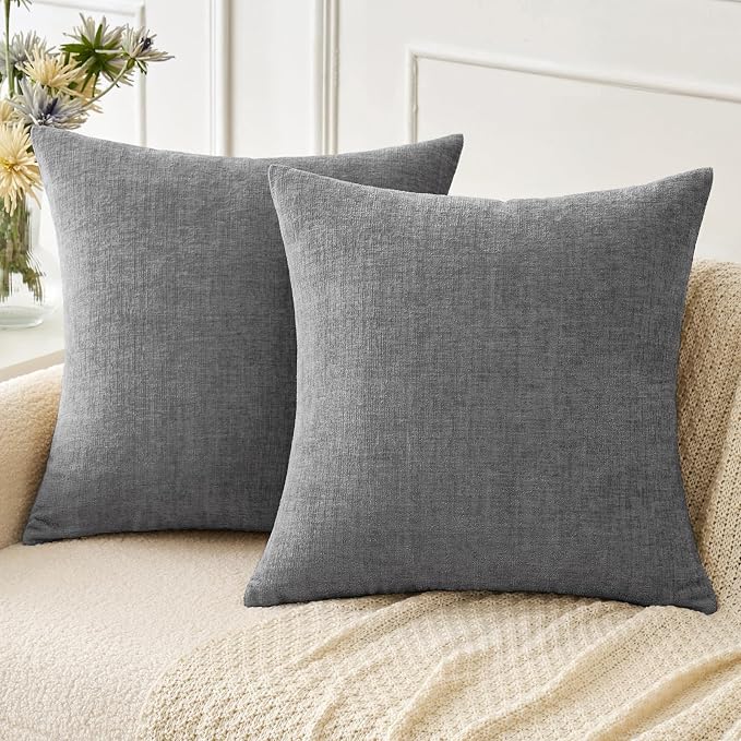 MIULEE Soft Chenille Throw Pillow Covers Dark Gray 20x20 Inch Pack of 2 | Modern Home Decor, Classic Decorative Pillows, Solid Dyed Cases, Boho Couch Cushion Covers for Sofa Bed Living Room