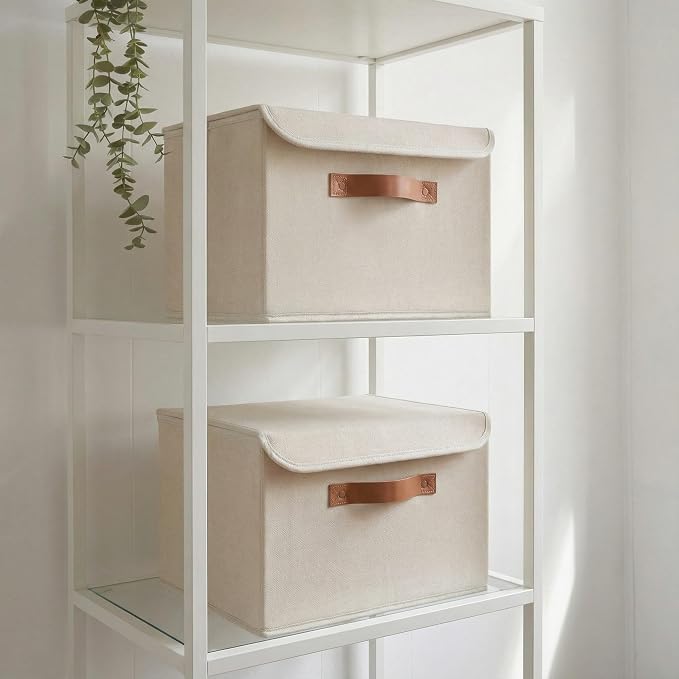 Decorative Linen Storage Boxes with Lids - Large Set of 2 Organizer Bins | The Perfect Container for Home Decor - Safely Store Photos, Documents and Memory Box Keepsakes in Style