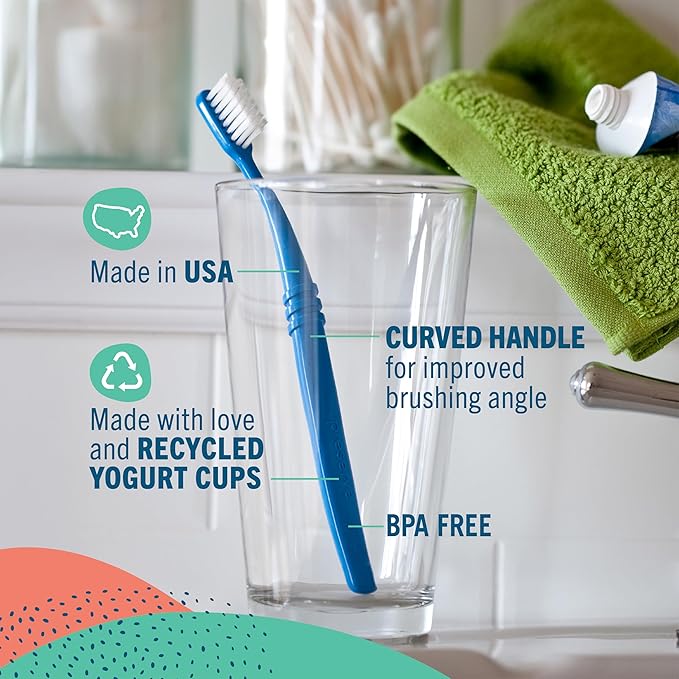 Preserve Eco Friendly Adult Toothbrushes, Made in The USA from Recycled Plastic, Lightweight Paper Packaging, Soft Bristles, Colors Vary, 3 Count