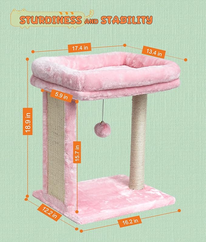 SYANDLVY Small Pink Cat Tree for Indoor Cats, Scratching Board with Perch | Kittens Scratcher with 2 Dangling Balls & Post