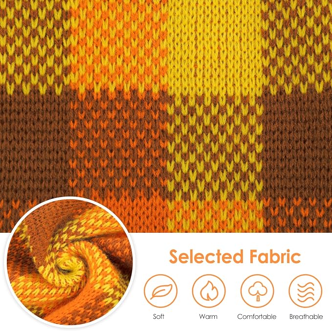 Dog Sweater Dress Plaid Knitwear for Small Medium Dogs Warm Puppy Pet Turtleneck Stretch Pullover Cute Fall Winter Vest Clothes with Leash Hole for Christmas (Orange, L)