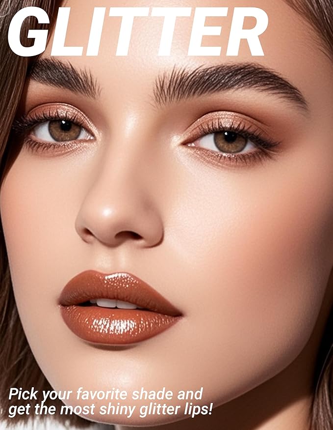 Erinde Glitter Shimmer Lip Gloss, Hydrating High-Shine Glimmer Finish & Sheer Wash Of Color Lip Oil, Non-Sticky, Moisturizing Lip Makeup, Bling Sparkle Lip Gloss Lipstick, Vegan & Cruelty-Free, 05