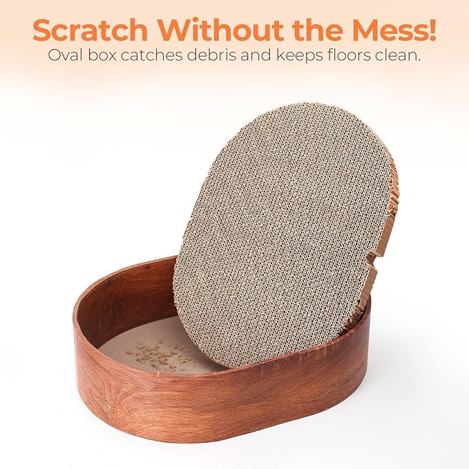 Oval Cat Scratcher Bed 16 in, 3 Reversible Cardboard Scratch Pads for Cats | Cat Scratching Board, Corrugated Cardboard Inserts, Double-Sided Use, Bowl Shape, Furniture Protection, Indoor Floor Use