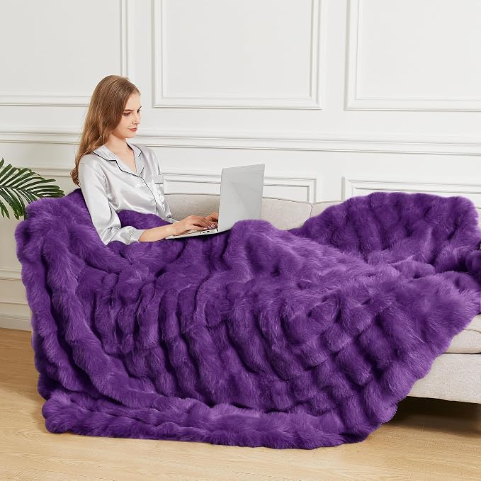 ORINOVA Purple Cozy Thick Throw Fuzzy Blanket for Couch Fluffy Faux Fur Blankets for Bed Living Room Women Gift Home Decor 60x80