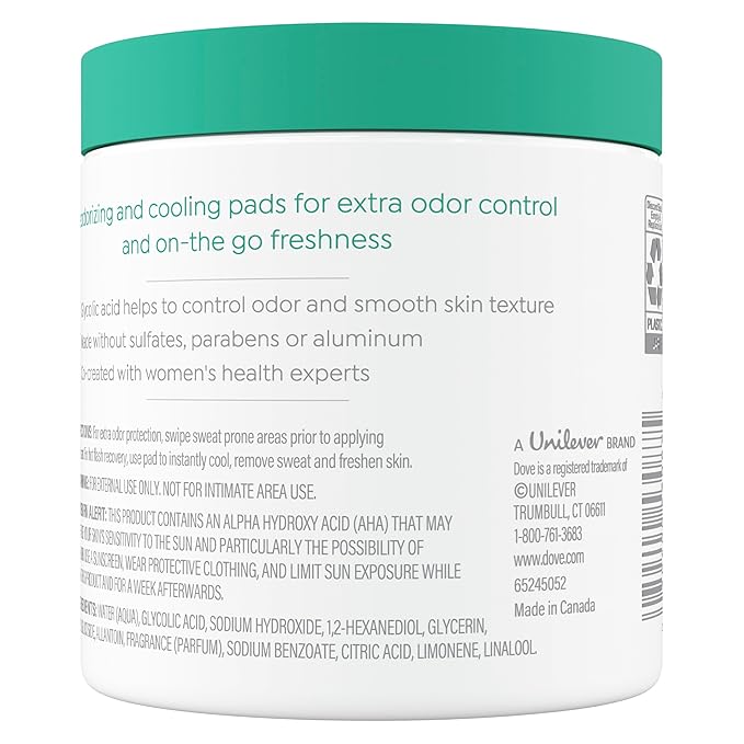 Dove Deodorant Cleansing Pads For Women Neutralize Odor & Gently Exfoliate To Refine Skin Texture, Fresh Water Lilly Scent,60 pads