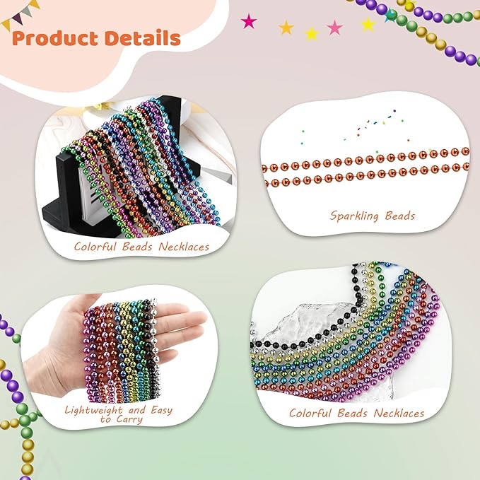 SHAOQINLIN 12 PCS Orange Bead Necklaces, Orange Mardi Gras Beads, Halloween Necklaces, 33 Inch Party Beads Necklace Round Beaded Necklace for Mardi Gras, Christmas, Halloween