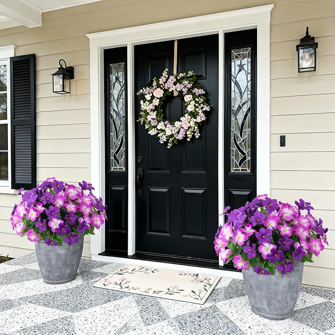 Fake Artificial Flowers for Outdoors 6 PCS Azalea Bouquet Silk Flowers for Outside UV Resistant Faux Flowers Plants for Outdoor Planters Realistic Spring Home Front Door Patio Garden Porch Decor