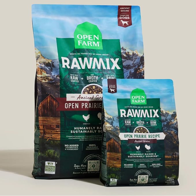 Open Farm RawMix Ancient Grains Dry Dog Food, Open Prairie Kibble, 3.5lb | Humanely-Raised Chicken and Turkey, Freeze Dried Raw Chunks, 100% Traceable Ingredients, Non-GMO Fruits & Veggies, 3.5lb Bag.
