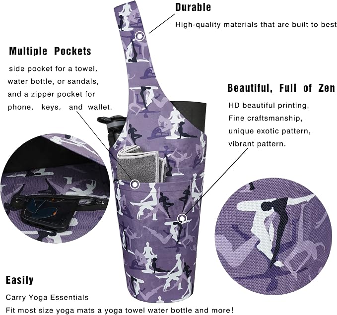 Yoga Mat Bag - Long Tote with Pockets - Holds More Yoga Accessories - Yoga Bag Fit Most Size Mats - Yoga Mat Carrier