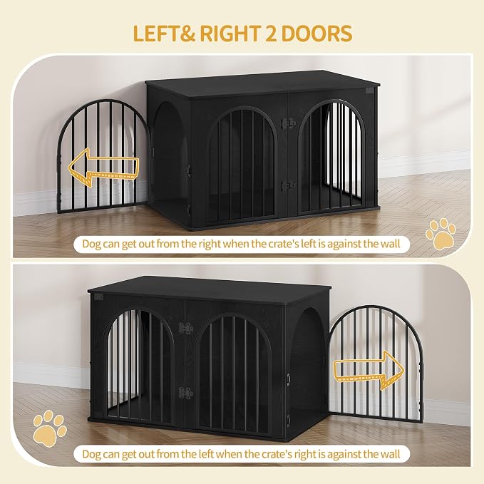 Hzuaneri 39.4'' Dog Crate Furniture,Dog Kennel Indoor for Medium/Large Dogs | Dog Kennel Furniture Wooden Dog Cage Heavy Duty Dog Crate Decorative Pet House End Side Table TV Stand,Black DFC84104B