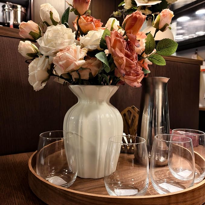White Vase, 7.9 Inch Ceramic Vase for Flowers, Flower Vase for Centerpieces, Cute Vases for Home Decor, Farmhouse Ceramic Flower Vase for Living Room Shelf Table Cabinet Wedding